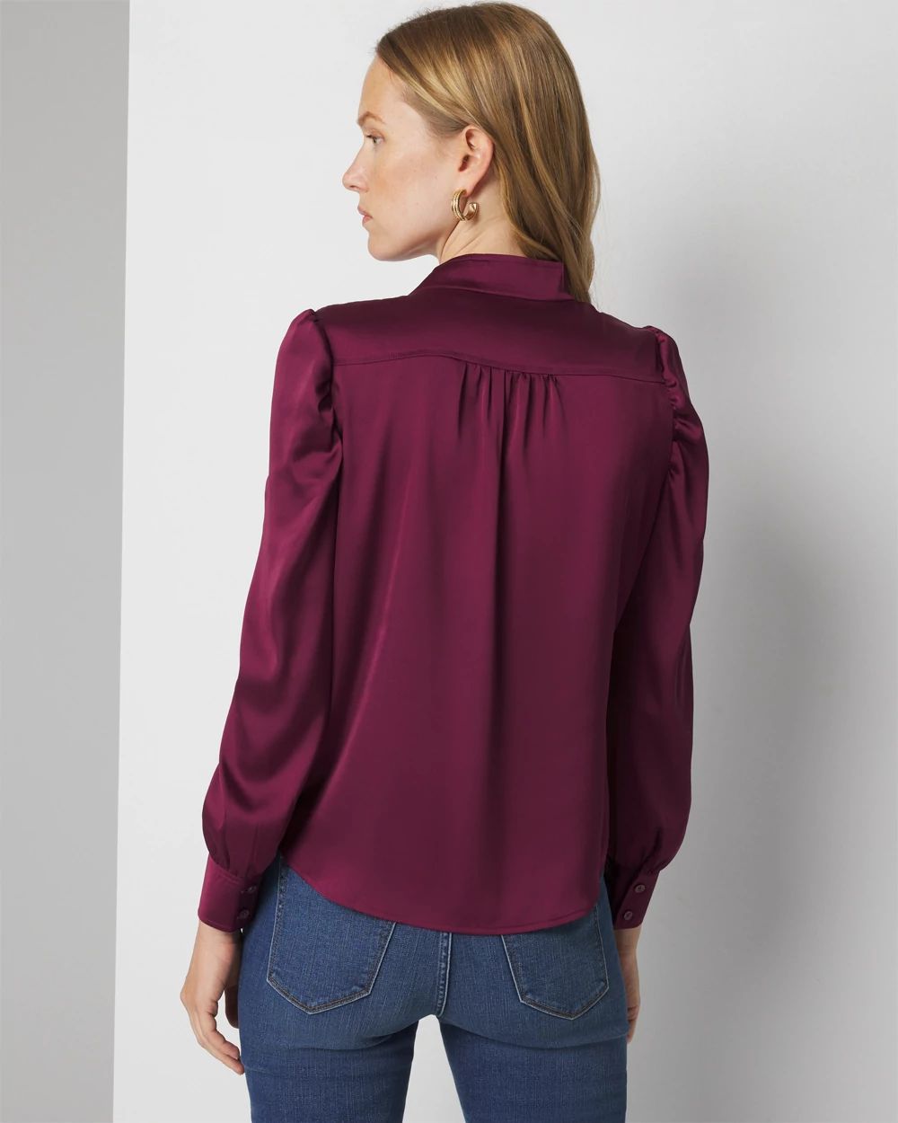 Women s Y Neck Ruched Shoulder Shirt in Red Size 6 White House Black Market Holiday Tops